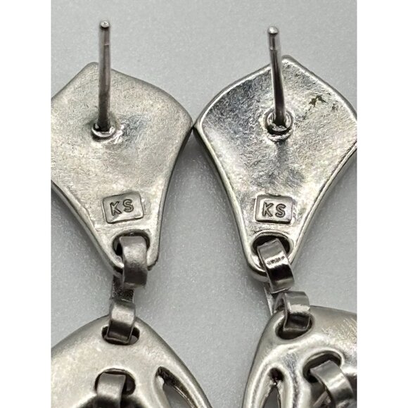 Kendra Scott Lotus Statement Earrings Silver Plated Dangle With Textured Design - Picture 6 of 7